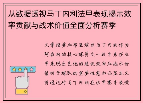 从数据透视马丁内利法甲表现揭示效率贡献与战术价值全面分析赛季